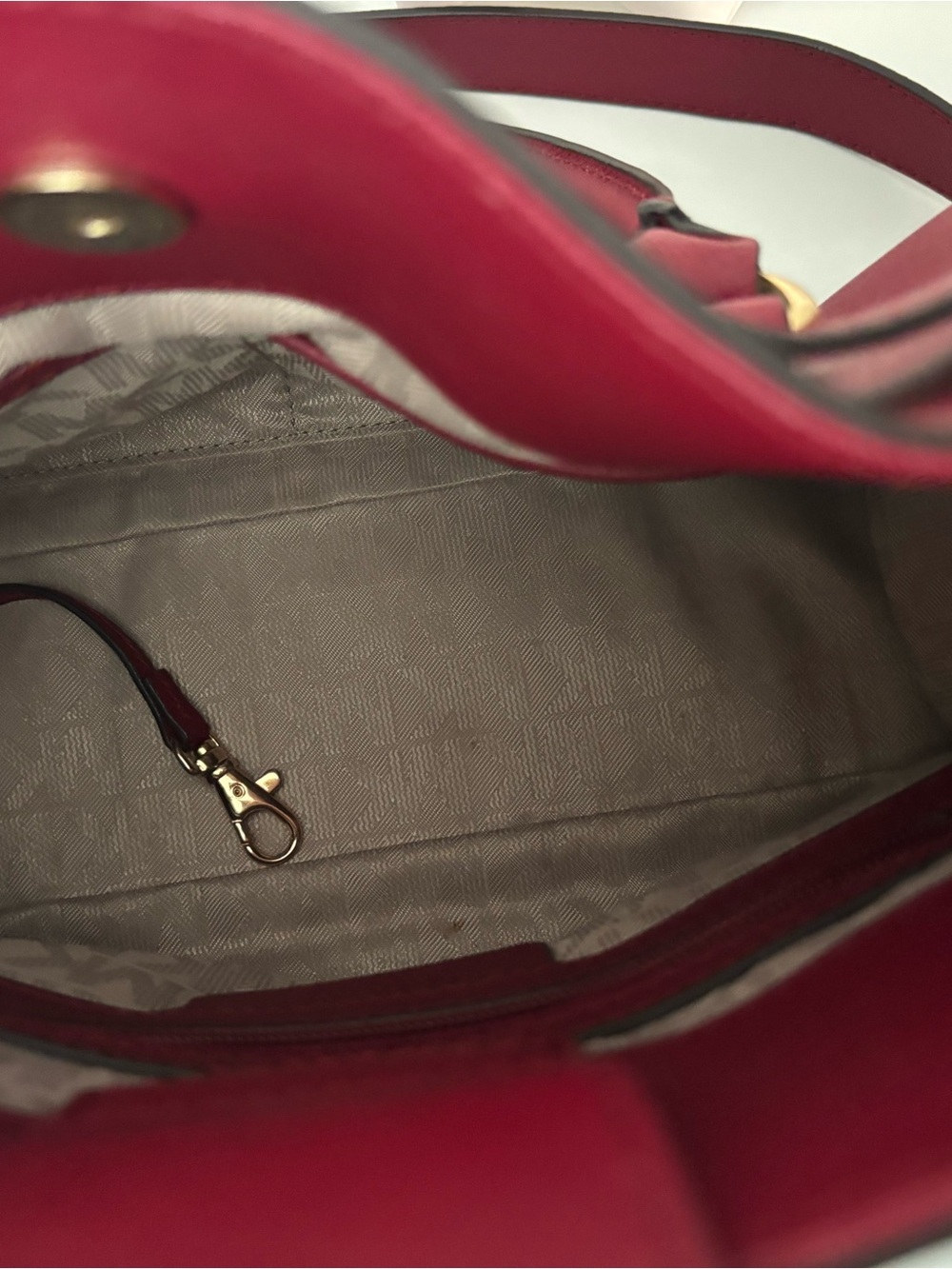 Michael Kors Hamilton Saffiano Leather Satchel Cherry Red with Gold-Tone Lock - Picture 5 of 9